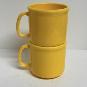 Vintage Yellow Plastic Melamine Melmac Mugs Stacking Set of 2 Handled 60's 70's